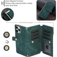 thumbnail image 5 of Wallet Case for iPhone 15 Pro 6.1 inch, 9 Card Slots Retro Leather Wallet Shockproof Flip Cover with Hand Strap Card Slots Zipper Pocket Kickstand Handbag Magnetic Closure - Retro Green, 5 of 14