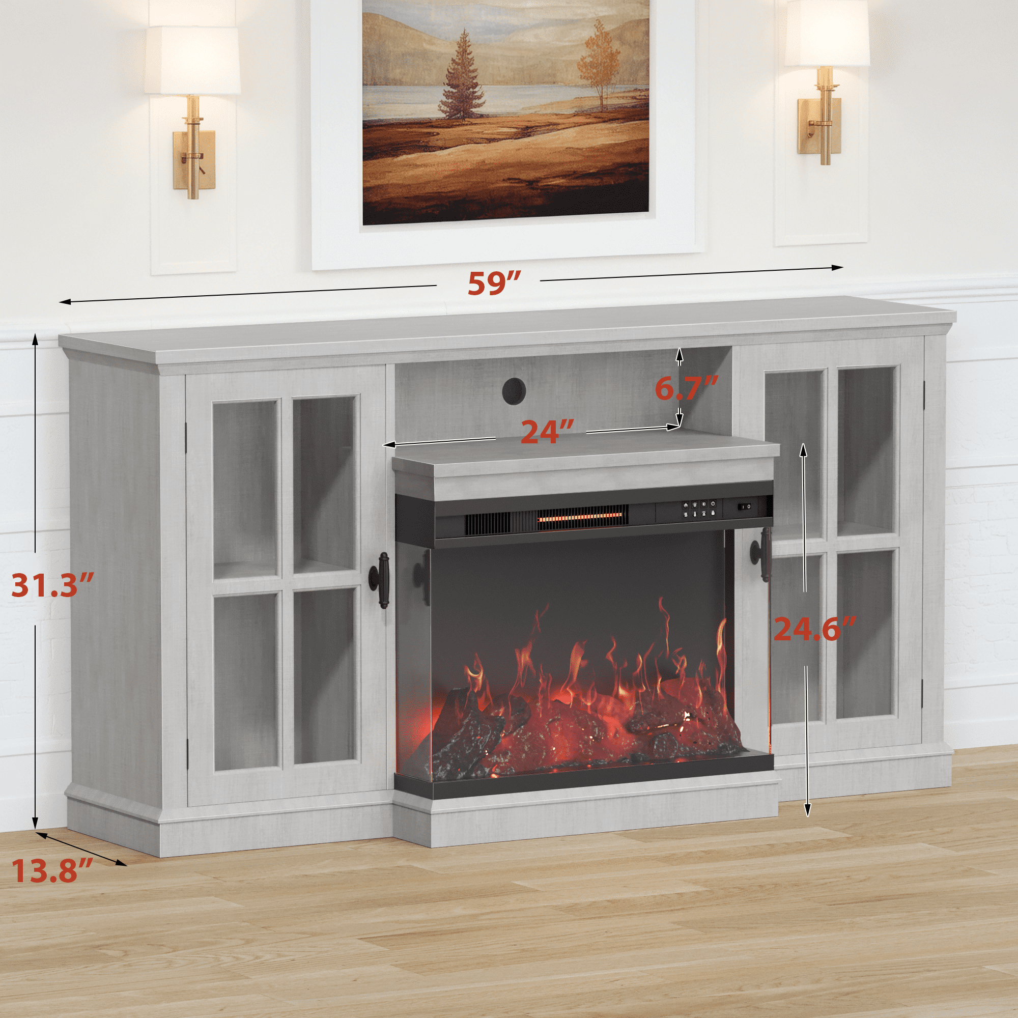 Homall Fireplace TV Stand for TVs up to 65" 3-Sided Glass Modern Media Entertainment Center with Cabniet Storage Adjustable Flame Color Fireplace,Gray