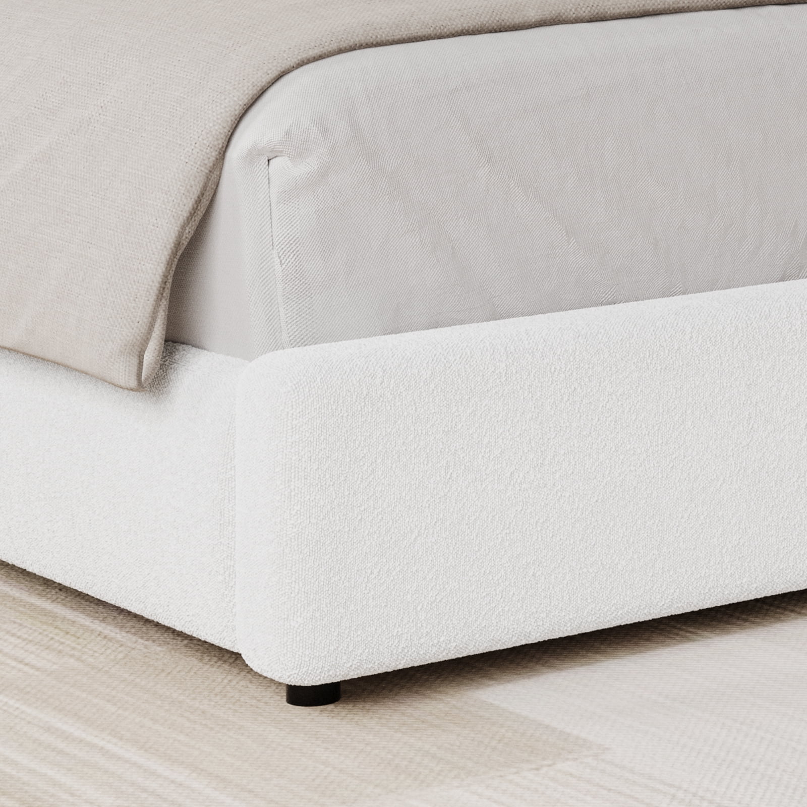 4 Ever Winner Modern Boucle Upholstered Queen Bed Frame with Headboard, Rounded Corners, No Box Spring Needed, White