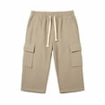 thumbnail image 4 of BiZtdJrK Mens Capri Sweatpants with Pockets Drawstring Elastic Waist Straight Leg Cargo Capris Loose Fit Comfy Solid Color Summer Pants Khaki S, 4 of 6
