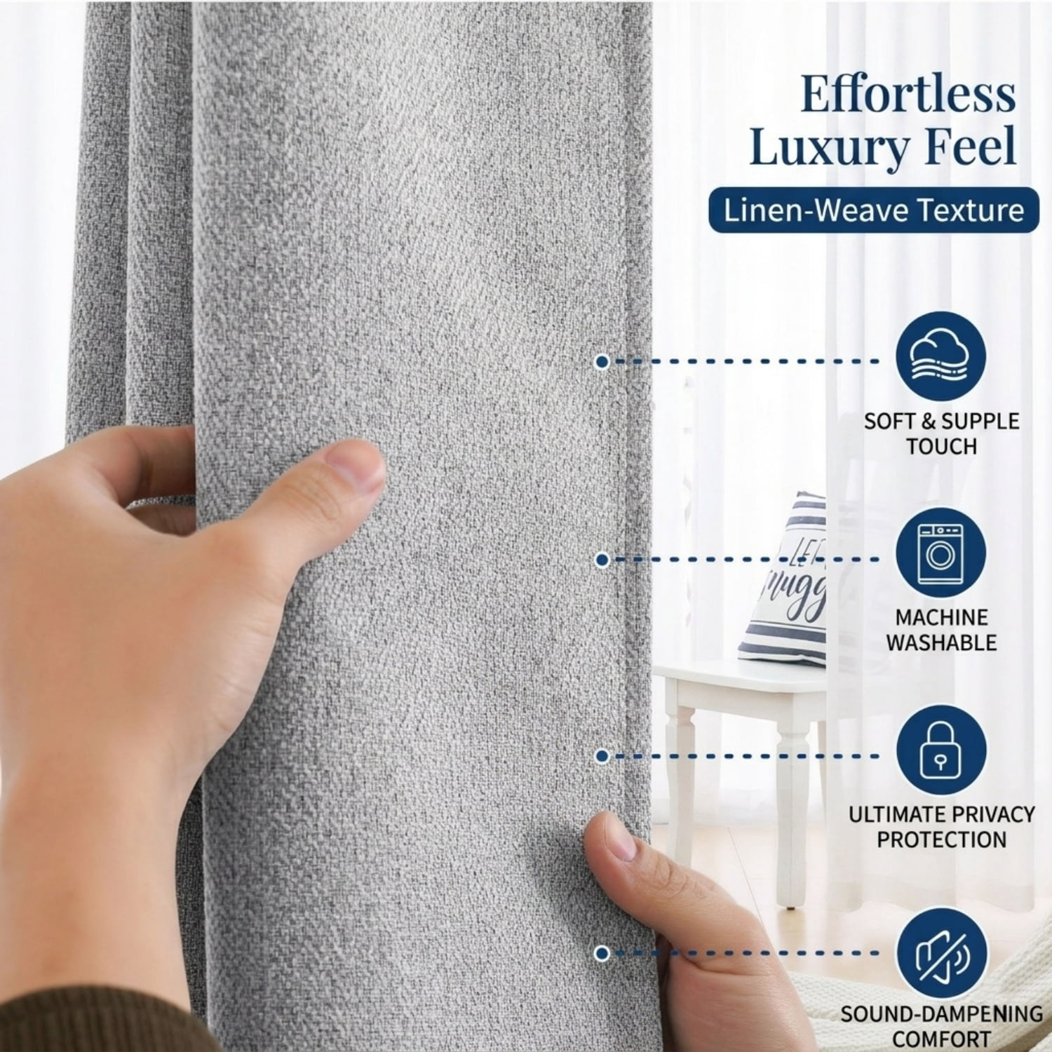 No Drill No Rod Blackout Curtains with Hook and Loop, Thermal Insulated Noise Reducing Privacy Window Drapes for Bedroom & Living Room