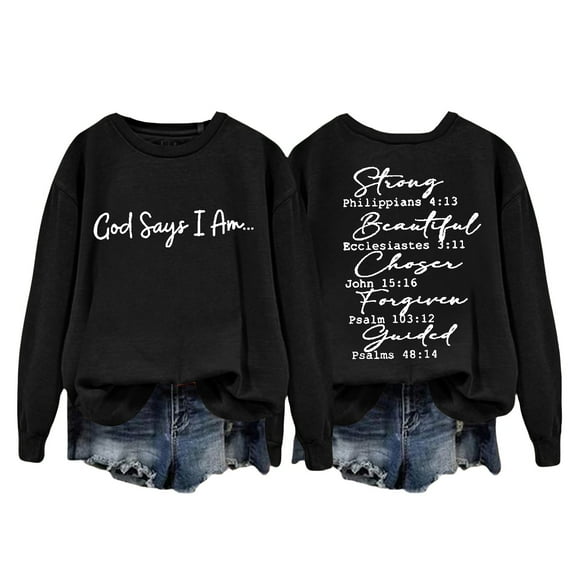 Clearance! Yajing Oversized Sweatshirt for Women God Says I Am Sweatshirt for Women Winter Sweatshirt Cold Crewneck Sweatshirt Sweatshirt for Women Black L