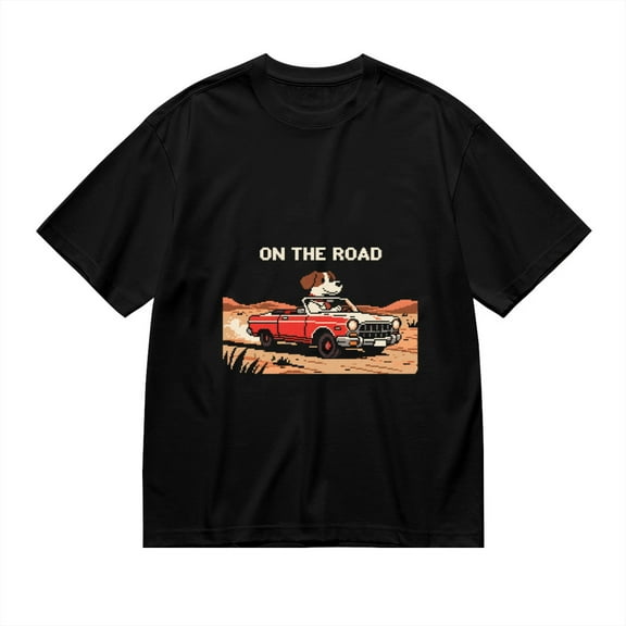 T Shirt for Men, On The Road,Dog Car Print 1, Vintage Graphic Tees Men, 23985972,S