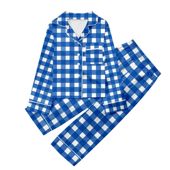 Hiiyo Big Girls Plaid Pajamas Long Sleeve Button Shirt Pants Kids Unisex Sleepwear