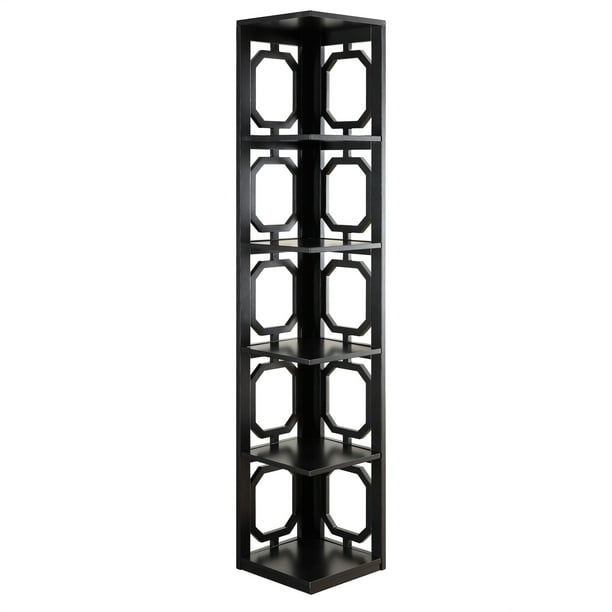 Convenience Concepts Omega 5 Tier, Black Corner Bookcase Cabinet