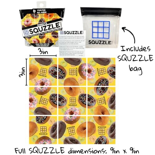 Squzzle Puzzle – Donuts Pattern Brain Teaser | 9-Piece Screen-Free Puzzle Game for Focus & Problem Solving | Fun Travel Activity & Classroom Gift for Kids & Adults