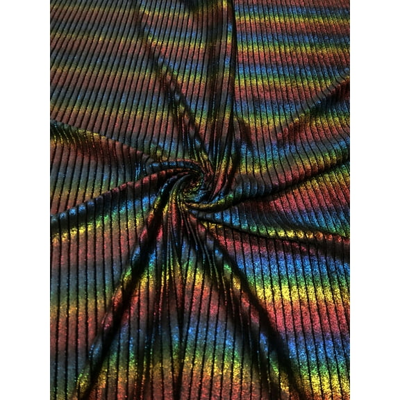 Rainbow Striped Lurex on Black Velvet Polyester Spandex 2 Way Stretch