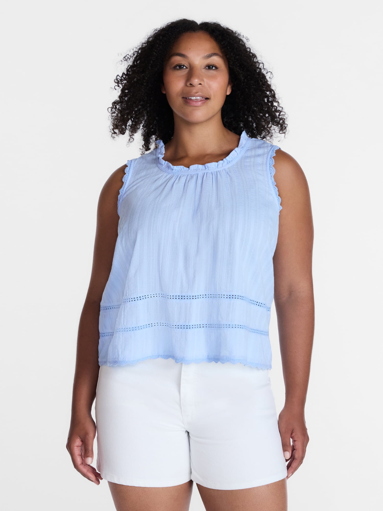 Time and Tru Women's Flowy Lace Inset Tank , Sizes XS-XXXL