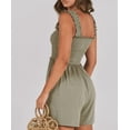 thumbnail image 4 of Women's Summer Casual Smocked Rompers Square Neck Sleeveless Loose Shorts Jumpsuit Beach Vacation Outfits, 4 of 6