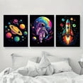 thumbnail image 3 of 3pcs Space-Themed Canvas Art Set - Vibrant Astronaut & Rocket Prints, Unframed Ink on Canvas, Vertical Orientation, Ideal for Home & Office Decor, Indoor & Outdoor Use, Space Wall Art | Futuristic D, 3 of 4