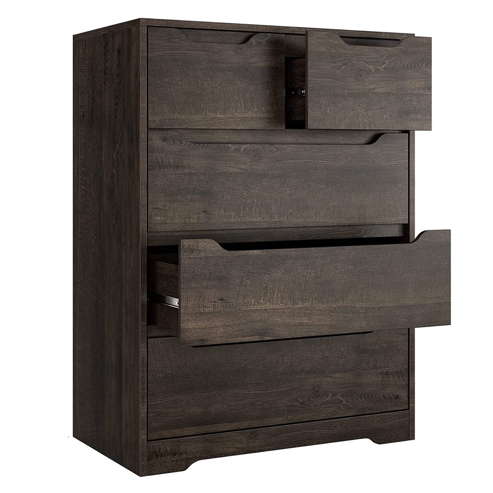 Homfa Dresser for Bedroom, Wood Storage Chest of 5 Drawers with Cutout Handles for Living Room, Dark Brown - 2