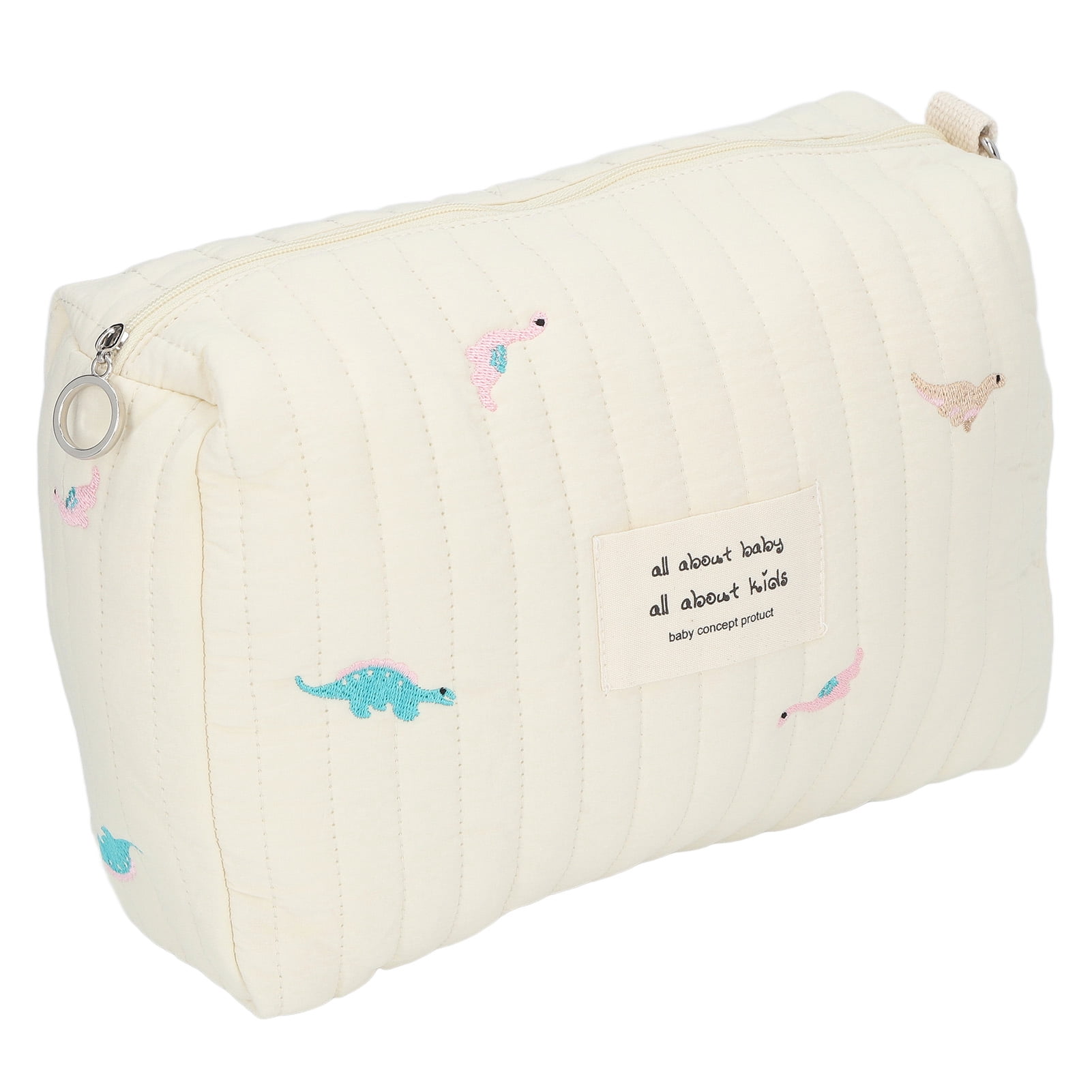 Riousery Soft Cotton Diaper Bag Organizing Pouch with Dinosaur Embroidery Large Capacity Stroller Organizer Adjustable Strap, Beige (10.2 inches / 26 cm)