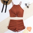 thumbnail image 6 of Girls Tankini Swimsuit 2 Piece Set – UPF 50+ Short Sleeve Bathing Suit with Shorts & Ruffle Top, Toddler Swimsuit for Beach Vacation Summer, Age 12-16(Brown/16Y), 6 of 7