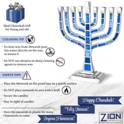 Candle Menorah Aluminum Knesset Style Blue Jeweled