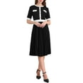 thumbnail image 1 of Vestido plisado de manga corta para mujer, tendencia 2025, vestido midi A-line casual de color contrastante, M negro, 1 of 5
