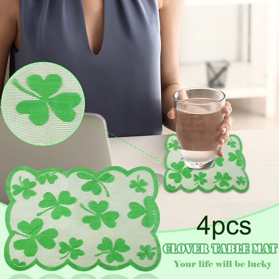 St. Patrick's Day Placemats Set of 4 | Vintage Lace Embroidered Table Flags, Green Floral Polyester, 30x45cm, Irish Holiday Table Decor for Dining, Kitchen, Patio, Party