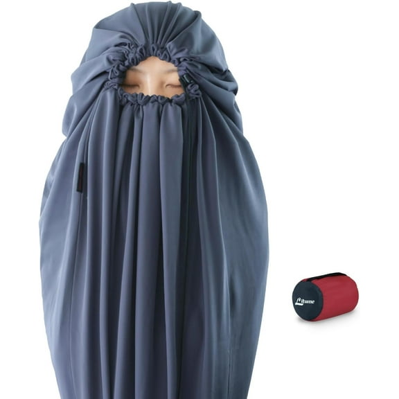 Litume Velvet Mummy Sleeping Bag Liner, Adds Up to 14°F / 8°C Warmth, Lightweight Travel Sleep Sack with Hood for Camping, Hiking, Hotel & Hostel (E625)