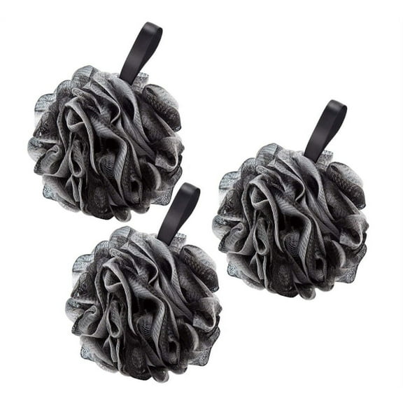 Duslogis Loofah-Charcoal Bath Shower Sponge 3-Pack, Mesh Pouf Soft Scrubber for Men and Women - Gentle Exfoliate Cleanse in Beauty Bathing Accessories