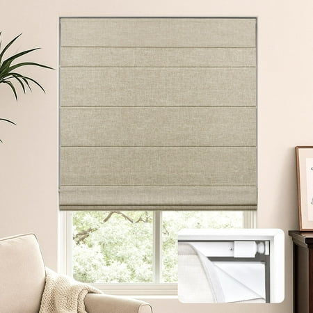 LazBlinds No Tools No Drill Cordless Roman Shades for Windows Blackout Thermal Insulated UV Blocking Window Blinds Lightweight Fabric Blinds for Indoor Windows 30 W x 60 H Blackout - Beige