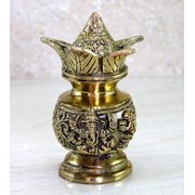 eSplanade - Decorative Kalash with Coconut for Puja Temple - Laxmi Ganesha Crafted Kalasha | Pooja Articles - Home Decor | Brass - 5.75" Inches