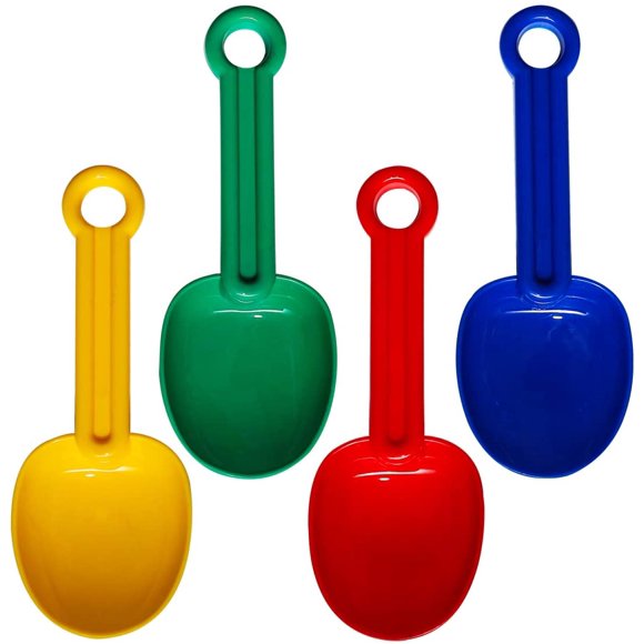 Beach Shovels, 8.5" Plastic Rounded Scoop Sand Shovels for Boys or Girls,Great Toys for The Sand,Snow or Vegetable Garden- 4 Pack (Red, Blue, Green & Yellow)