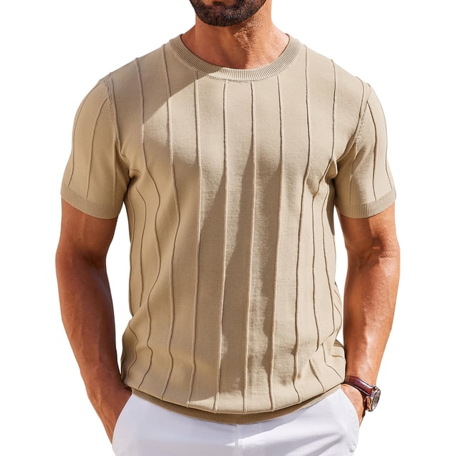 Camiseta COOFANDY, suéter de manga corta para hombre, color caqui