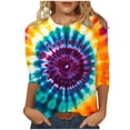thumbnail image 2 of VBTAPA Tie Dye T Shirts for Women Rainbow Graphic Tee Shirts Funny Casual 3/4 Sleeve Tops Loose Fit Round Neck Tees Daily Sales Multicolor M, 2 of 5