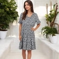 thumbnail image 4 of Women's V-Neck Floral Print Ruffle Hem Dress with Short Sleeves- Large, Black, 4 of 7