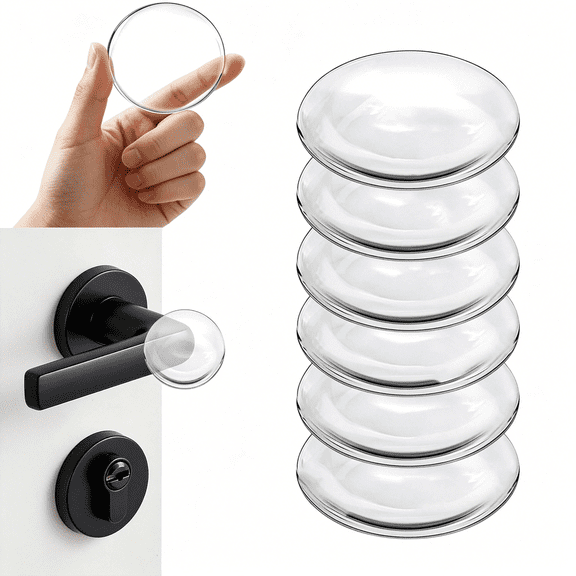 LQSEO Clear Door Stoppers for Wall, 2" Self-Adhesive Round Bumpers (6-Pack), Quiet Shock-Absorbing Knob Protectors, Reusable