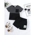 thumbnail image 2 of Mikrdoo Infant Baby Boys Clothes Baby OOTD Splice 12 Months Boys Pocket Shirt 18 Months Boys Shorts 2Pcs Outfits Black, 2 of 6
