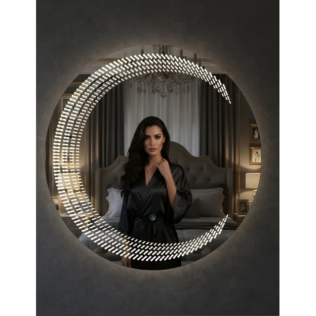 Espejo Templado Redondo De 60 cm Con Luz LED 3 Tonos