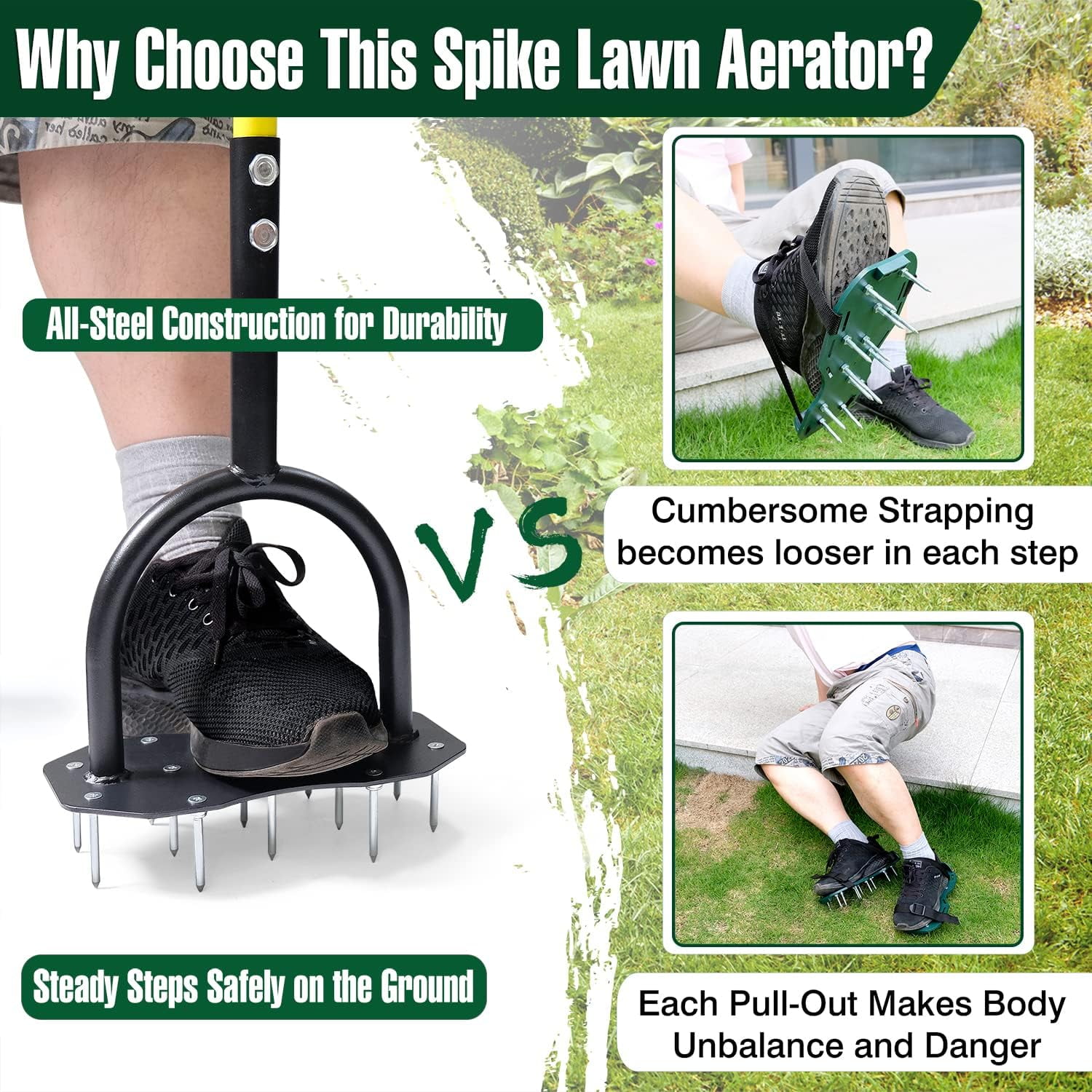 Spike Lawn Air Aerator - Grass Aerator Lawn Tool with Spare Spikes