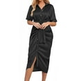 thumbnail image 4 of Hanerdun Womens Button Down Dress V Neck Short Sleeve Satin Ruched Party Wrap Maxi Dresses, 4 of 8