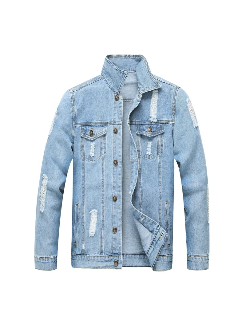 LZLER Casual Jean Jacket for Men Ripped Sports Denim Jacket
