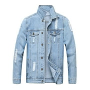LZLER Casual Jean Jacket for Men Ripped Sports Denim Jacket