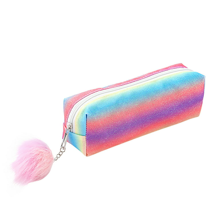QISIWOLE Kids Glitter Rainbow Pencil Case for Girls and Boys Soft Pen Box  Pouch