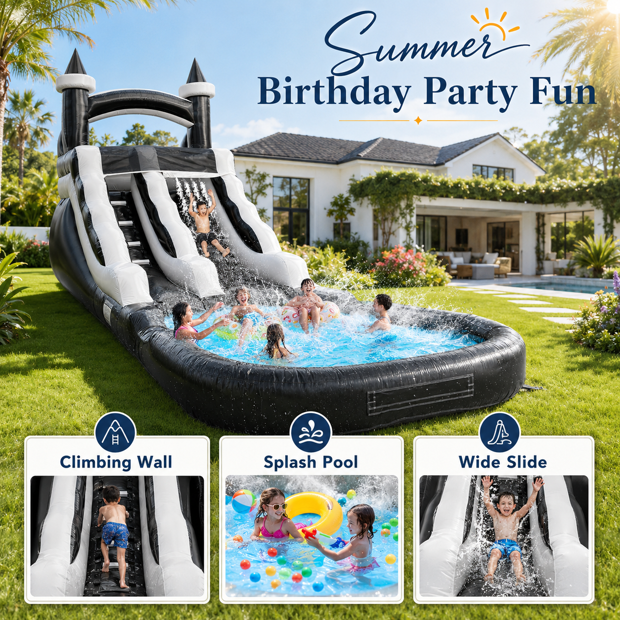 Commercial Water Slide and Splash Pool with Blower for Kids 14FT