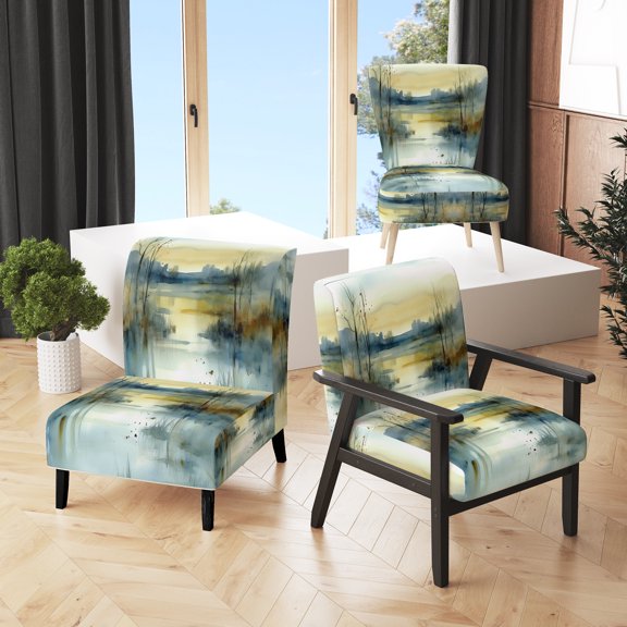 Designart "Colorful Fluid Marble" Upholstered Lake House Accent Chair and Landscapes Arm Chair - Multiple Color & Pattern