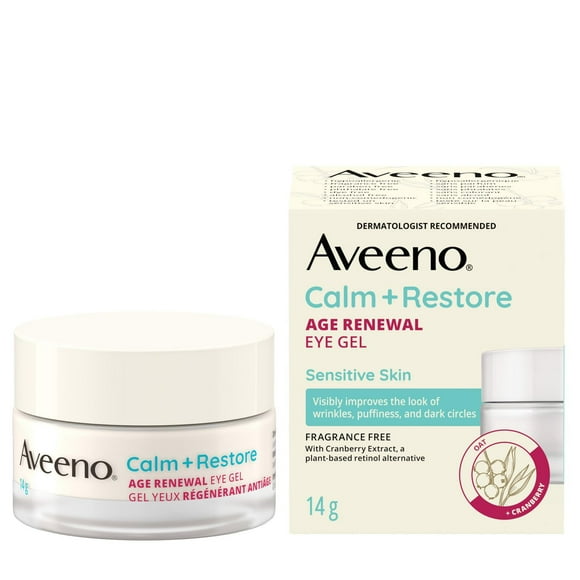 Aveeno® Calm + Restore Age Renewal Eye Gel, Anti Aging, Niacinamide, Oat, Cranberry, Retinol Alternative, Gentle on Sensitive Skin, Hypoallergenic, Fragrance Free