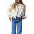 thumbnail image 3 of Women'S Button Down Bombers Jacket Drop Shoulder Short Cropped Coat Outwear Milky M, 3 of 10