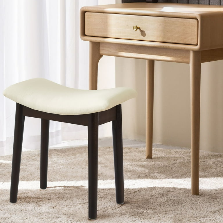 Chilihom Vanity Stool Vanity Chair 18 Inch Saddle Cushion Ottoman Stool Chair with Solid Wood Legs Modern Piano Bench Makeup and Foot Stool for