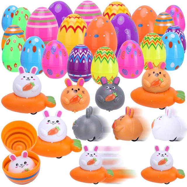Huevos de Pascua Kiddelo precargados con conejo retráctil para coche, 12 unidades