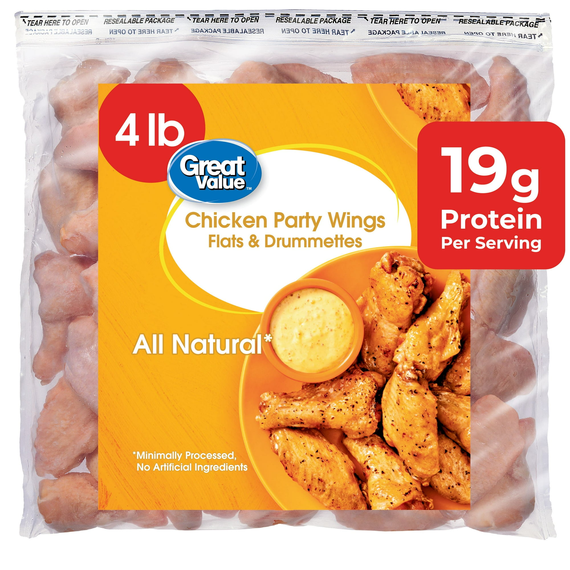 Great Value All Natural Chicken Wing Sections, 4 lb (Frozen)