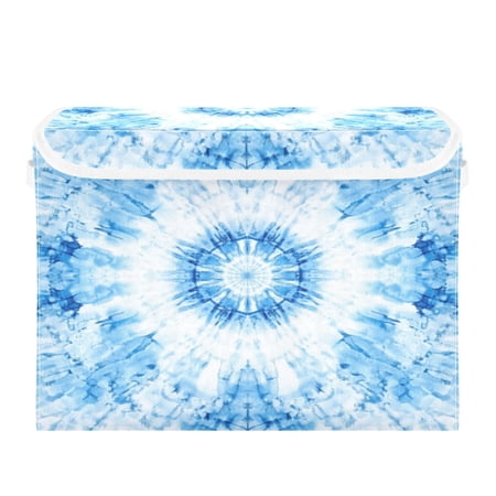 Storage Box With Lid 16.5x12.6x11.8In Foldable Stacked Household Storage Box Pretty Light Blue Tie Dye