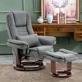 thumbnail image 4 of MCombo Leather Black and Cream White Living Room 360 Degree Swivel Recliner with Ottoman, 4 of 8