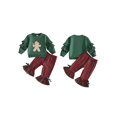 thumbnail image 3 of RUINIXCW Toddler Girls Christmas Outfits Gingerbread Embroidery Ruffle Long Sleeve Sweatshirt and Bow Plaid Flare Pants Set, 3 of 8