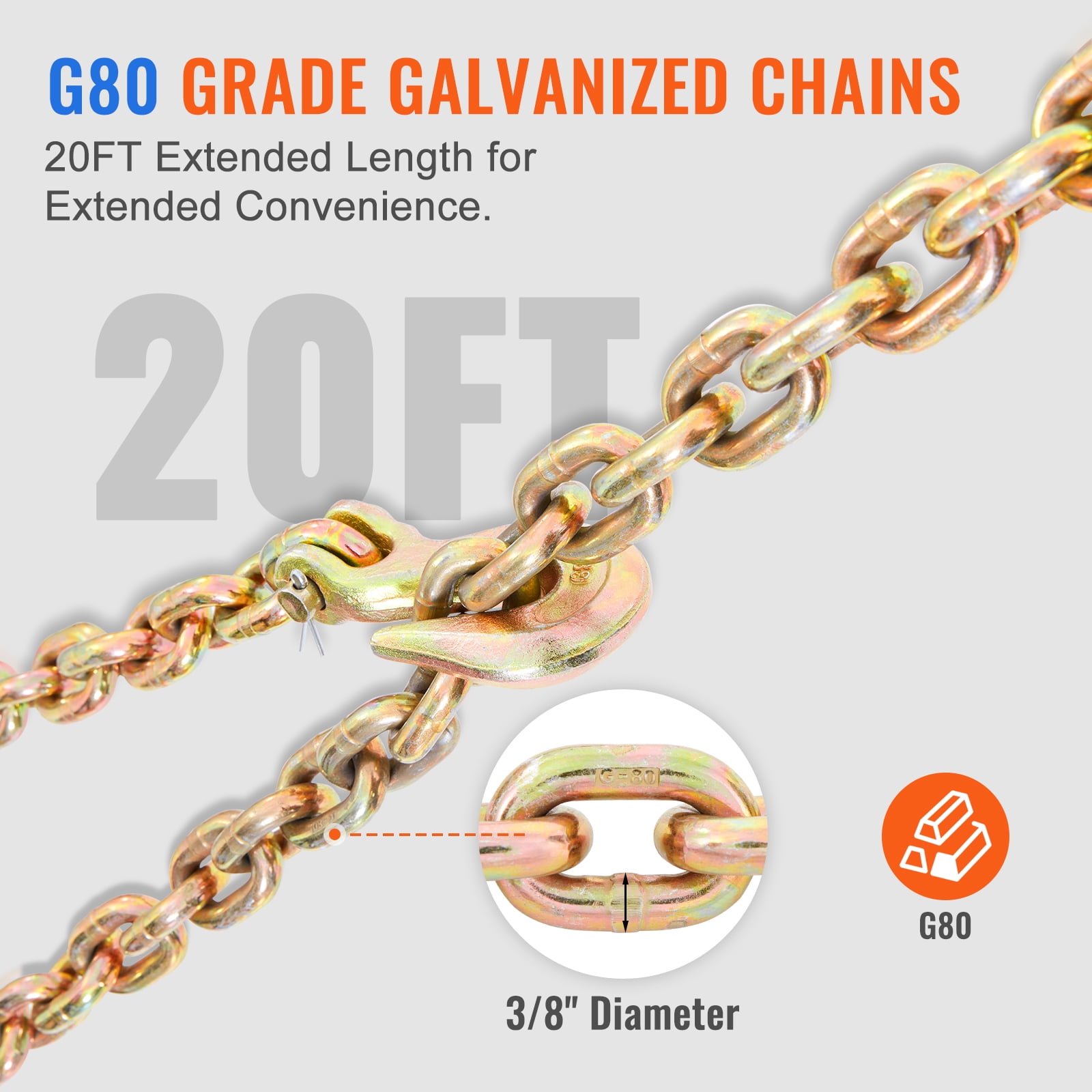 KFFKFF Ratchet Chain Binder 3/8"-1/2" Load Binders 12000 lbs with G80 Chains 2PCS