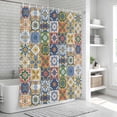 thumbnail image 5 of Vintage Mediterranean Shower Curtain Set - 48" x 72" Washable Bathtub Curtain with 12 Hooks, Blue and Yellow Tiles Texture Waterproof Fabric Stall Shower Curtains for Bathroom/Bathtub Décor, 5 of 6