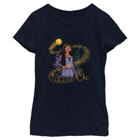 Girl's Disney Wish Asha Shine On  T-Shirt - Navy Blue - Large