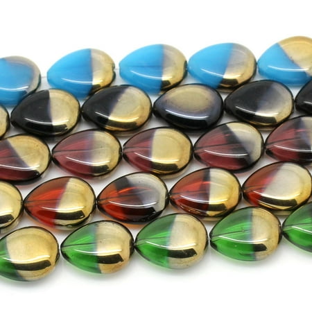 Drops Vintage Glass Bead Strand - 1 Strand Teardrop Glass Loose Beads Purple & Gold Color